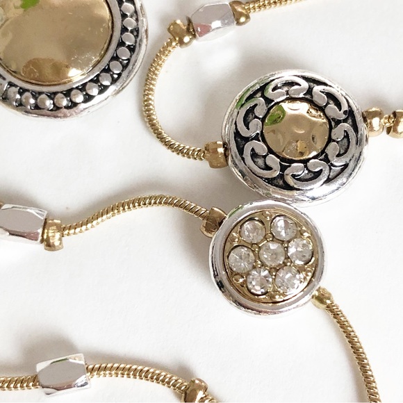 Three Stranded Silver and Gold Tone Beaded Adjustable Bracelet - Picture 7 of 16